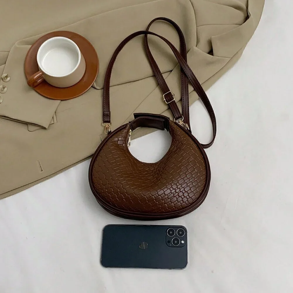 Coffee Brown Vintage Women's European And American Style Design Pu Crossbody Bag